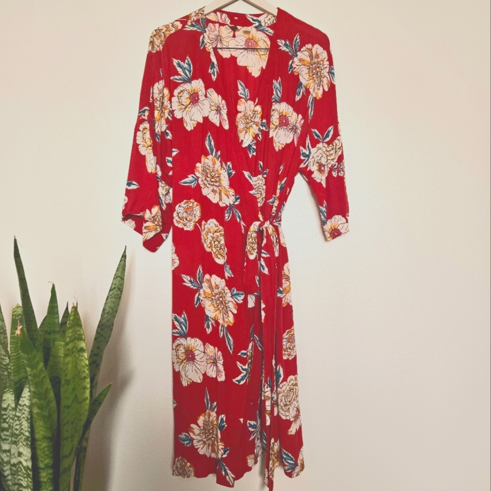 Roxy Red Floral Kimono Wrap Dress